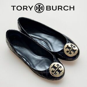 Tory Burch Leather Ballet Flats - black and gold - Round-Toes